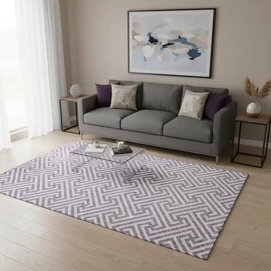 Purple And Ivory Geometric Washable Area Rug With UV Protection Photo 2