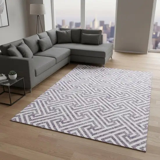 Purple And Ivory Geometric Washable Area Rug With UV Protection Photo 2