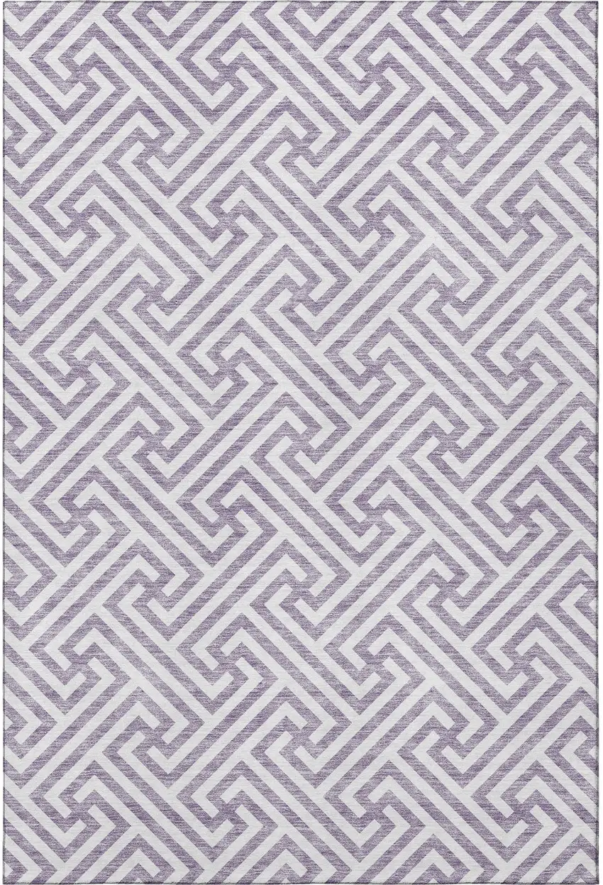 Purple And Ivory Geometric Washable Area Rug With UV Protection Photo 4