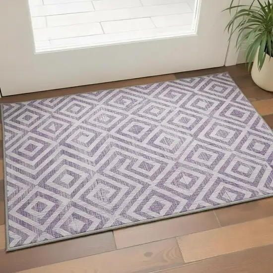 Purple And Ivory Geometric Washable Area Rug With UV Protection Photo 2