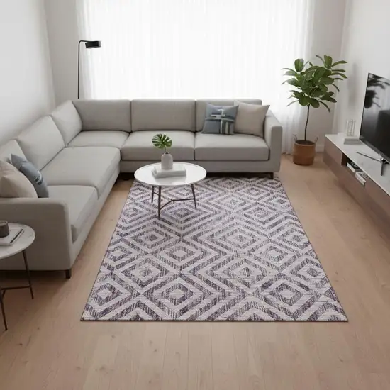 Purple And Ivory Geometric Washable Area Rug With UV Protection Photo 2