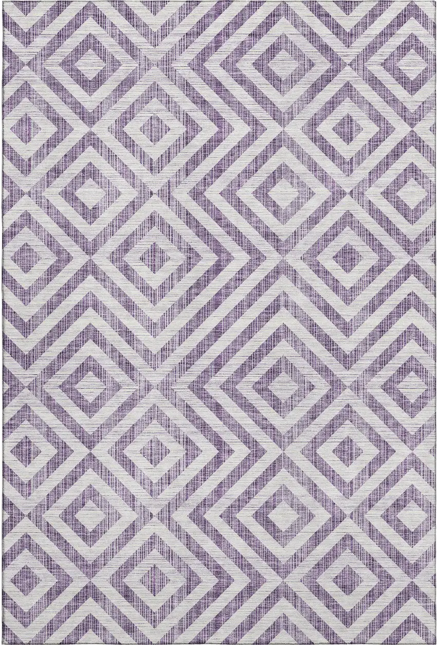 Purple And Ivory Geometric Washable Area Rug With UV Protection Photo 1
