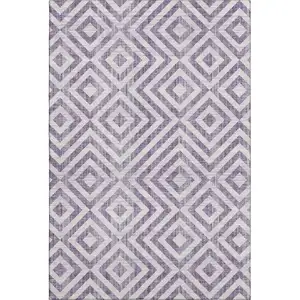 Photo of Purple And Ivory Geometric Washable Area Rug With UV Protection