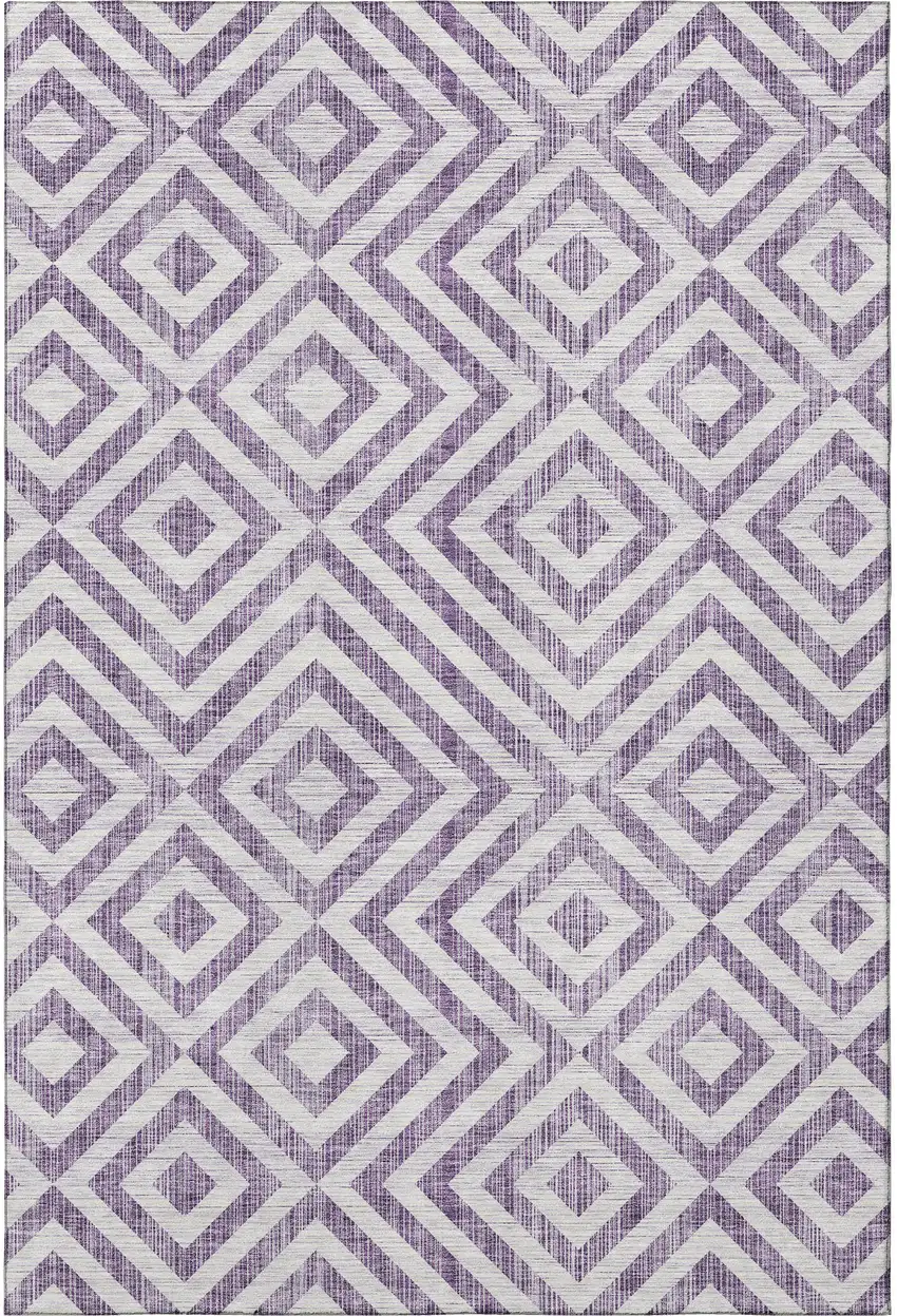Purple And Ivory Geometric Washable Area Rug With UV Protection Photo 3