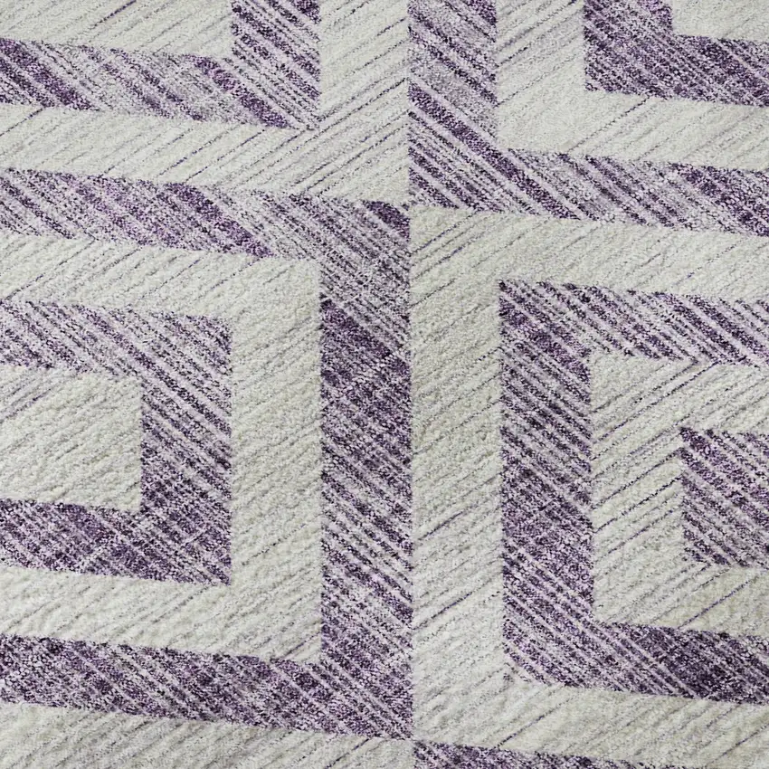 Purple And Ivory Geometric Washable Area Rug With UV Protection Photo 9