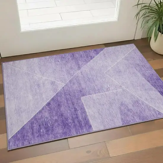Purple And Ivory Geometric Washable Area Rug With UV Protection Photo 1