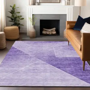 Photo of Purple And Ivory Geometric Washable Area Rug With UV Protection