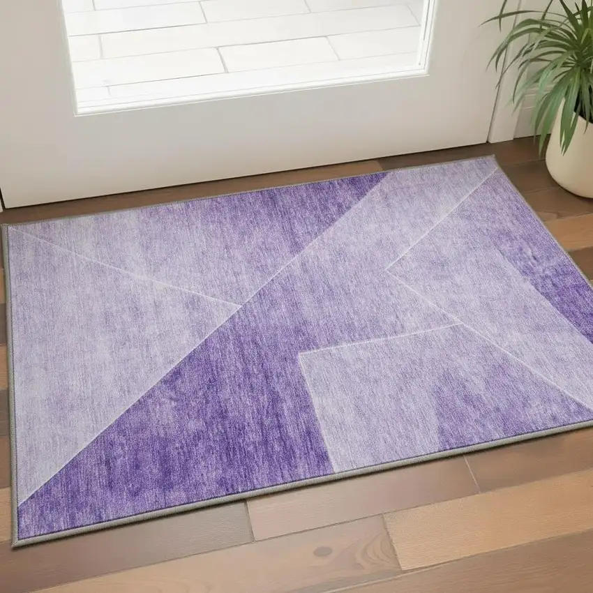 Purple And Ivory Geometric Washable Area Rug With UV Protection Photo 2