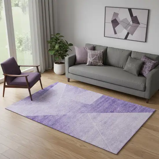 Purple And Ivory Geometric Washable Area Rug With UV Protection Photo 1