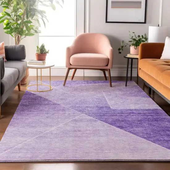 Purple And Ivory Geometric Washable Area Rug With UV Protection Photo 4