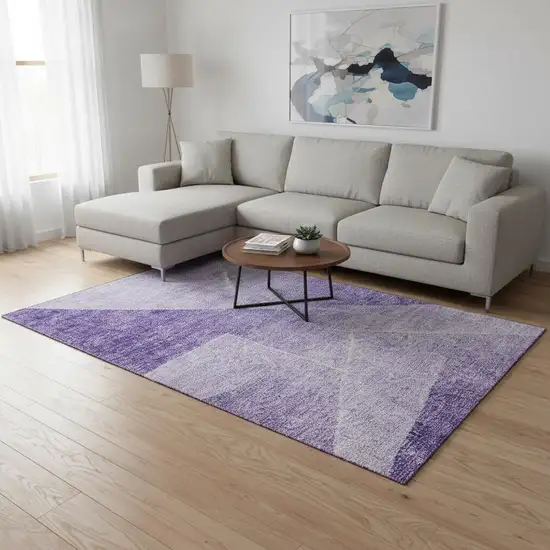 Purple And Ivory Geometric Washable Area Rug With UV Protection Photo 2