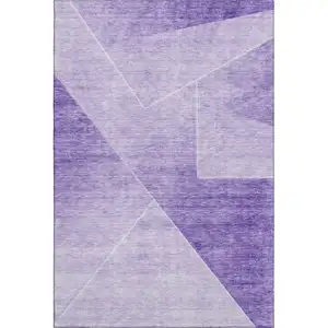 Photo of Purple And Ivory Geometric Washable Area Rug With UV Protection