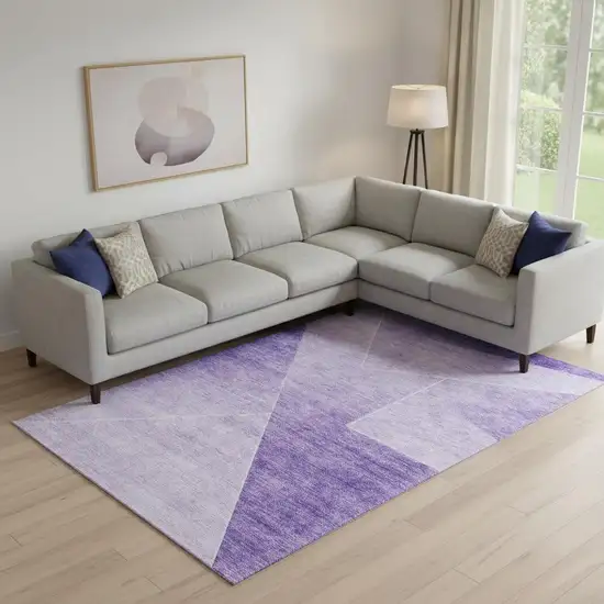 Purple And Ivory Geometric Washable Area Rug With UV Protection Photo 1