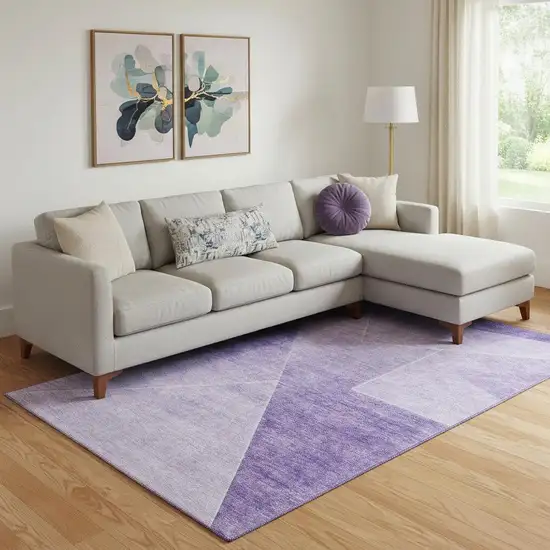 Purple And Ivory Geometric Washable Area Rug With UV Protection Photo 1
