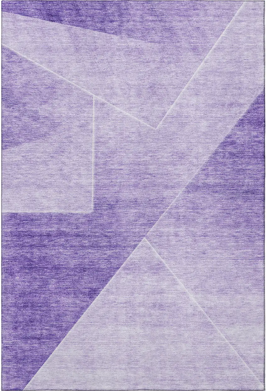 Purple And Ivory Geometric Washable Area Rug With UV Protection Photo 4