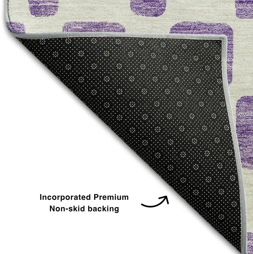 Purple And Ivory Geometric Washable Area Rug With UV Protection Photo 7