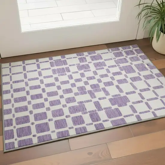 Purple And Ivory Geometric Washable Area Rug With UV Protection Photo 2