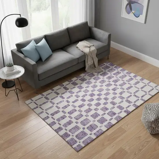 Purple And Ivory Geometric Washable Area Rug With UV Protection Photo 2