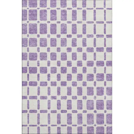 Purple And Ivory Geometric Washable Area Rug With UV Protection Photo 1
