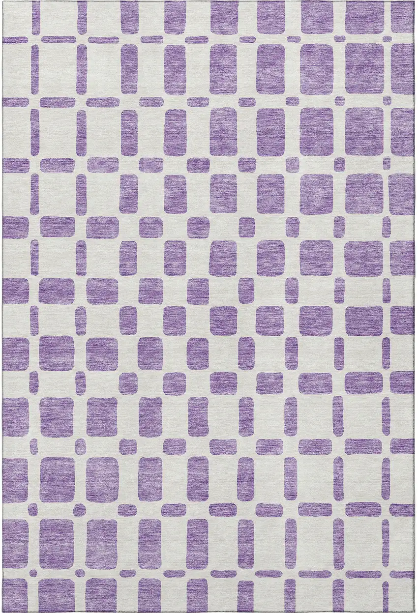 Purple And Ivory Geometric Washable Area Rug With UV Protection Photo 4