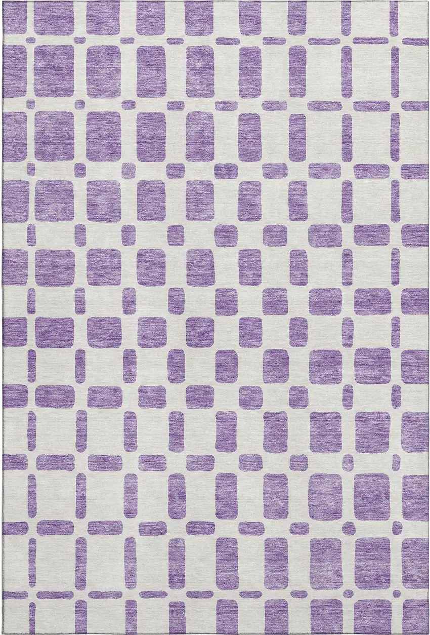 Purple And Ivory Geometric Washable Area Rug With UV Protection Photo 1