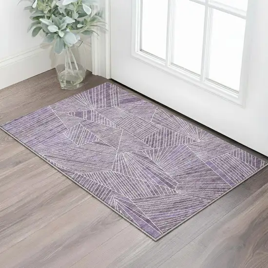 Purple And Ivory Geometric Washable Area Rug With UV Protection Photo 2