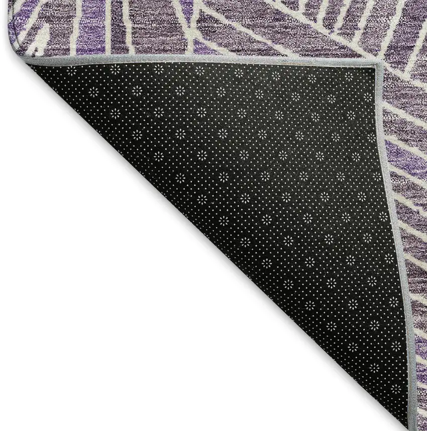 Purple And Ivory Geometric Washable Area Rug With UV Protection Photo 6