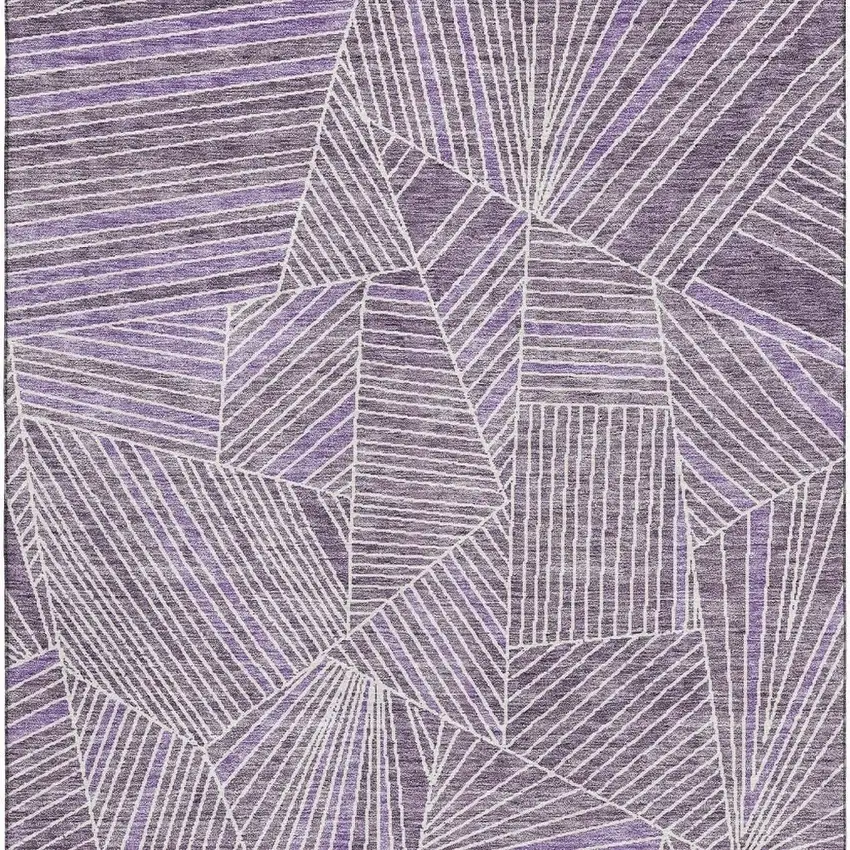 Purple And Ivory Geometric Washable Area Rug With UV Protection Photo 3