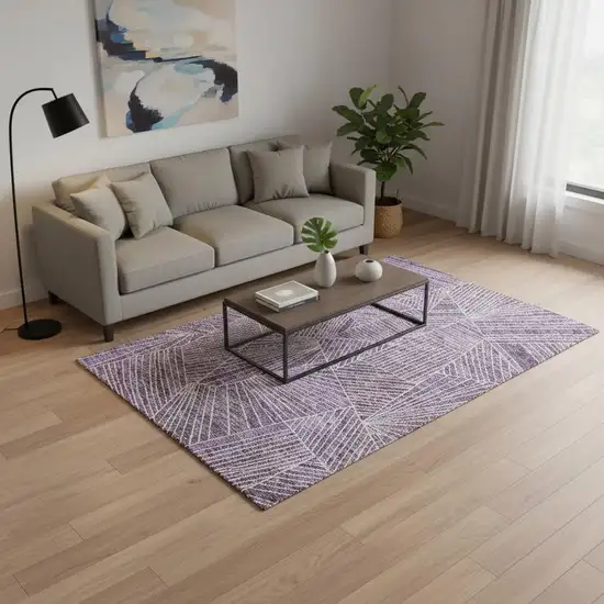 Purple And Ivory Geometric Washable Area Rug With UV Protection Photo 2