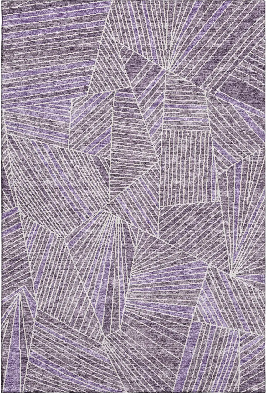 Purple And Ivory Geometric Washable Area Rug With UV Protection Photo 1