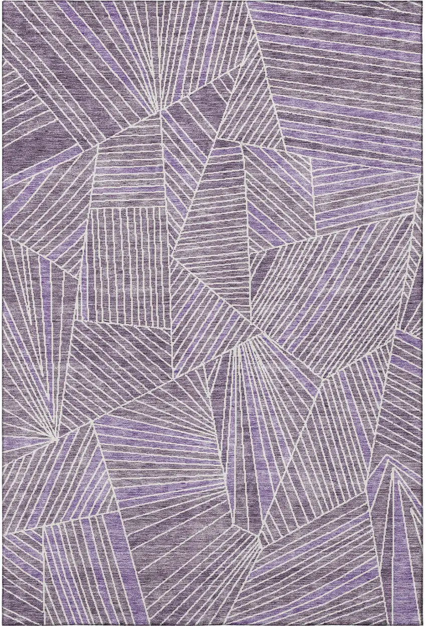Purple And Ivory Geometric Washable Area Rug With UV Protection Photo 3