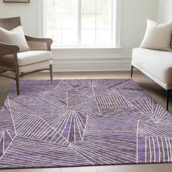 Purple And Ivory Geometric Washable Area Rug With UV Protection Photo 5