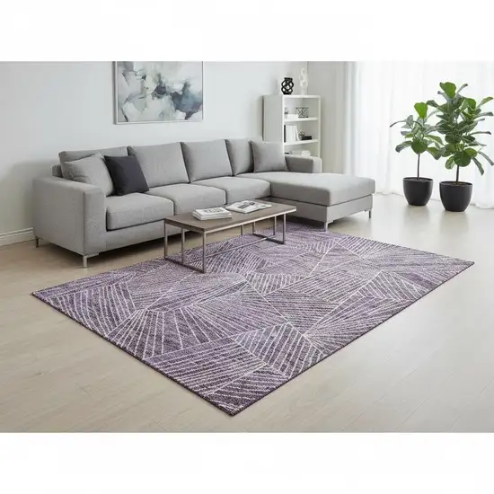 Purple And Ivory Geometric Washable Area Rug With UV Protection Photo 2