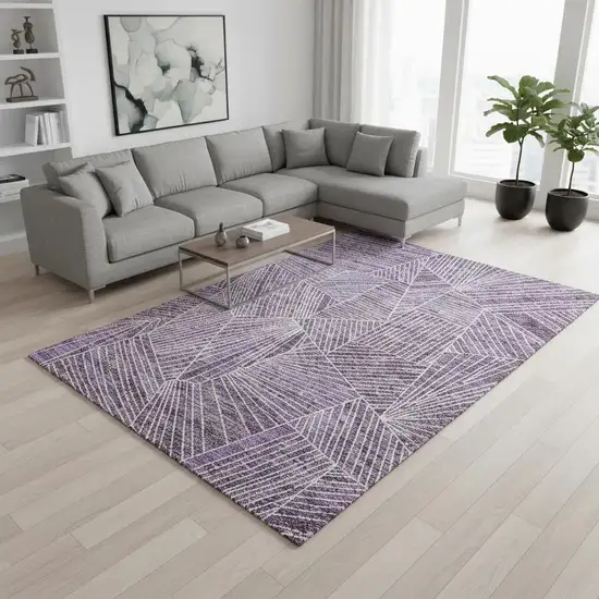 Purple And Ivory Geometric Washable Area Rug With UV Protection Photo 2