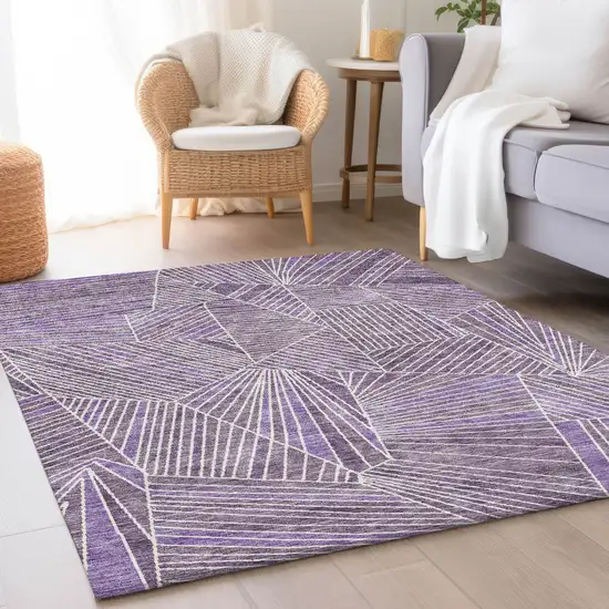 Purple And Ivory Geometric Washable Area Rug With UV Protection Photo 5