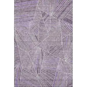 Photo of Purple And Ivory Geometric Washable Area Rug With UV Protection