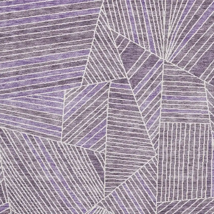Purple And Ivory Geometric Washable Area Rug With UV Protection Photo 3