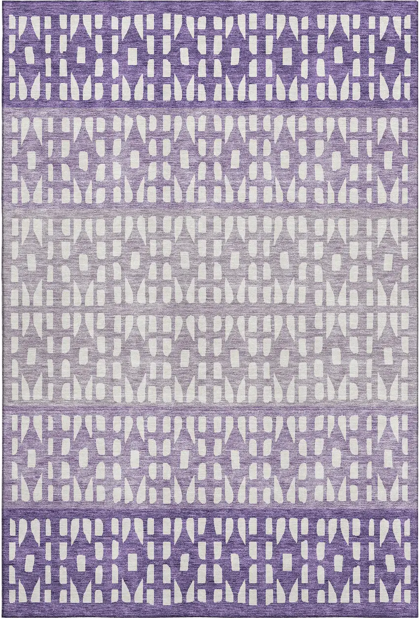 Purple And Ivory Geometric Washable Area Rug With UV Protection Photo 1