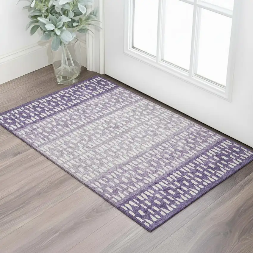 Purple And Ivory Geometric Washable Area Rug With UV Protection Photo 2