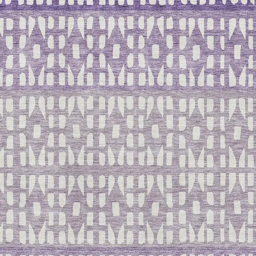 Purple And Ivory Geometric Washable Area Rug With UV Protection Photo 2