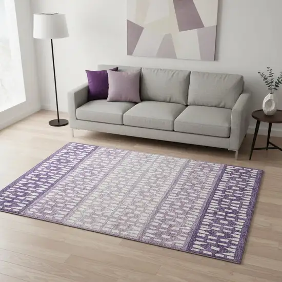 Purple And Ivory Geometric Washable Area Rug With UV Protection Photo 1