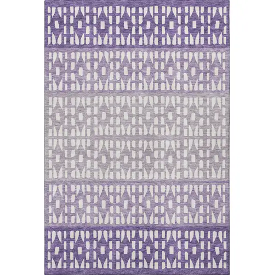 Purple And Ivory Geometric Washable Area Rug With UV Protection Photo 3
