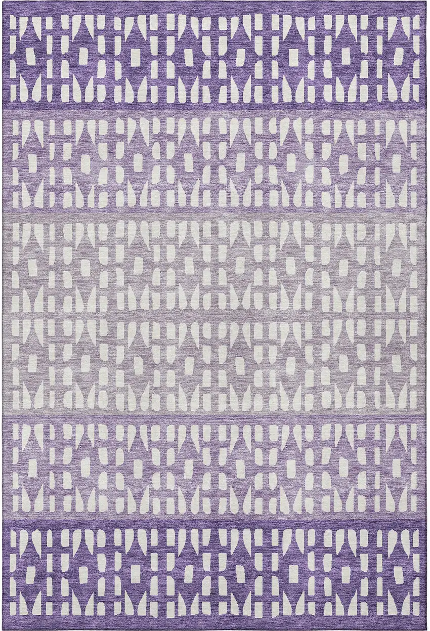 Purple And Ivory Geometric Washable Area Rug With UV Protection Photo 3