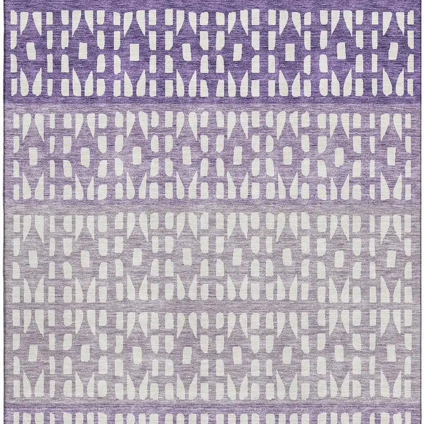 Purple And Ivory Geometric Washable Area Rug With UV Protection Photo 2