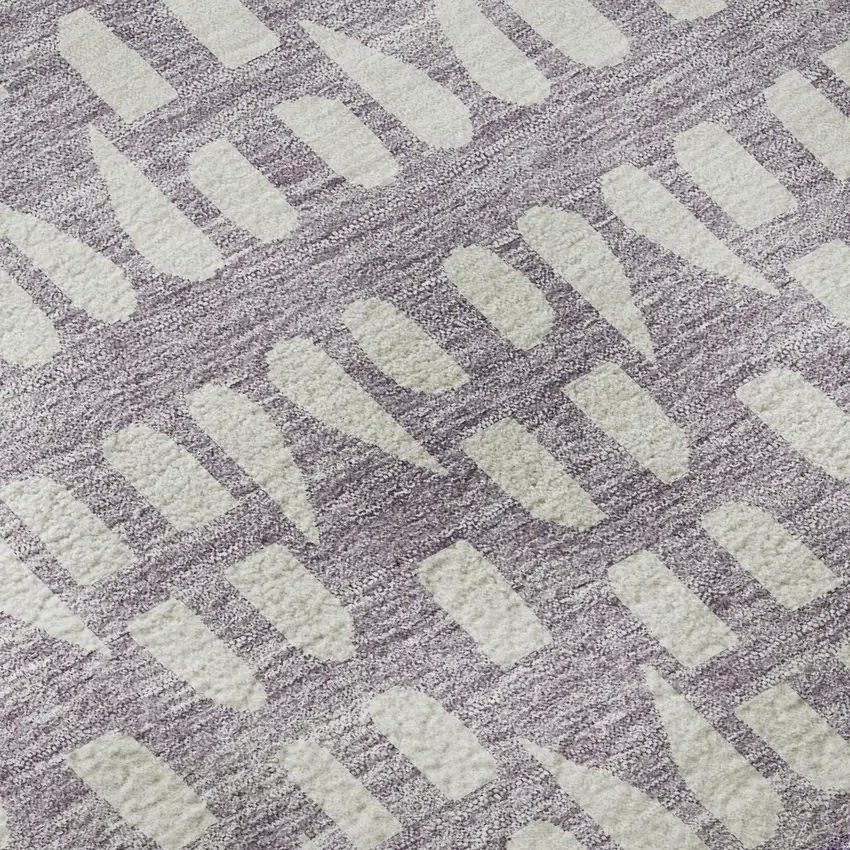 Purple And Ivory Geometric Washable Area Rug With UV Protection Photo 9