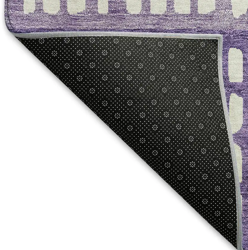 Purple And Ivory Geometric Washable Area Rug With UV Protection Photo 7