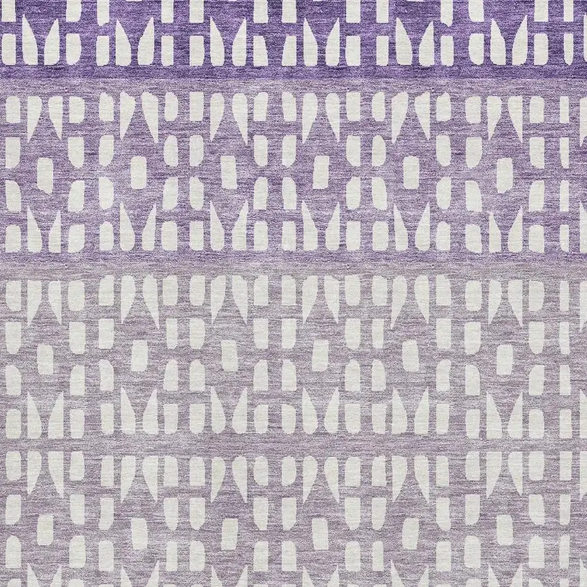 Purple And Ivory Geometric Washable Area Rug With UV Protection Photo 2