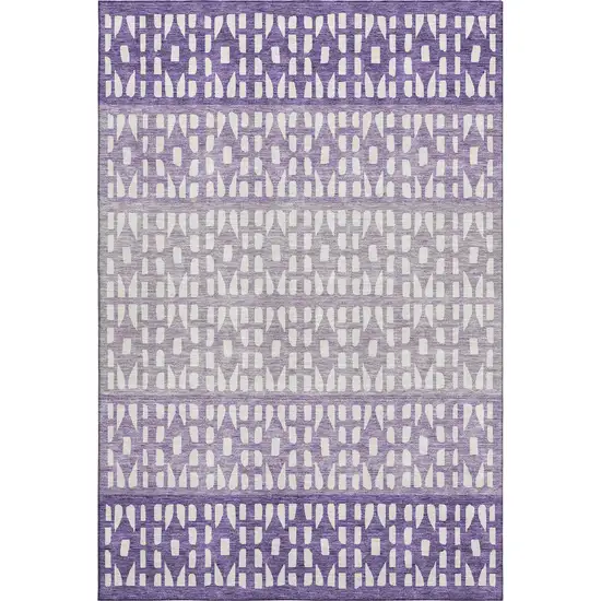 Purple And Ivory Geometric Washable Area Rug With UV Protection Photo 1