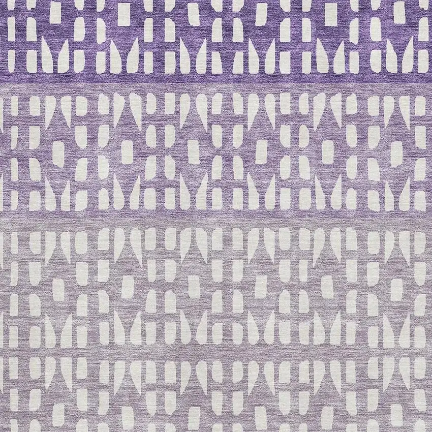 Purple And Ivory Geometric Washable Area Rug With UV Protection Photo 2
