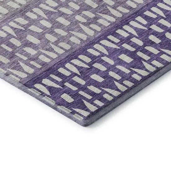 Purple And Ivory Geometric Washable Area Rug With UV Protection Photo 7